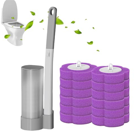 Escobilla de Baño Desechable con Dispensador de Jabón - 12 Unidades, Recambios Esponja Limpieza, Montaje en Pared, Cepillo Estrecho para Inodoro, Lavabo y Bañera (C)