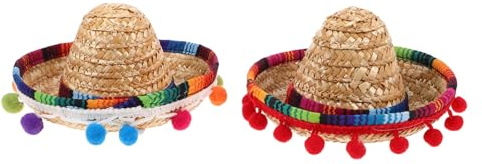 WEKAMOS 2 Stück Teiliges Mini Sombrero Partyhut aus Atmungsaktivem Stroh Niedliche Mexikanische Haustier Hüte für Kleine Hunde und Katzen Fiesta Party Dekoration für Sommer und Halloween