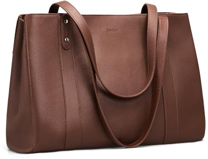 befen Real Leather Tote Bag for Women Work, Womens Totes Purse Shoulder Leather Purses Handbags with 15 Inch Compartment Dark Brown