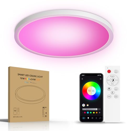 SKUTZTEK Plafon LED Techo, 34W Regulable Lampara de Techo LED 2700K-6500K, Compatible con Alexa, Control APP, Mando a Distancia, para Dormitorios, Salones, Baños, Ø30CM