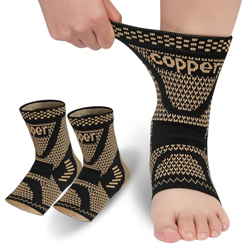 Beugo 1 Pair Copper Ankle Brace Support,Ankle Compression Socks Support, L | Compression Foot Sleeves, Men & Women, 3D Knitting, Elastic, Breathable, for Sports, Running, Football