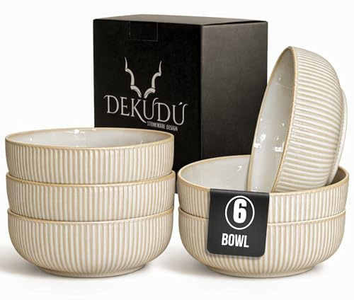 Cuencos Sopa Bol Ramen Cuencos aperitivos Bowl Ceramica Tazones Desayuno Platos Vajilla Gres de Calidad - Fabricados a Mano - 6 Piezas 15,5cm -Gran Dureza Aptos Lavavajillas Microondas - Color Beige