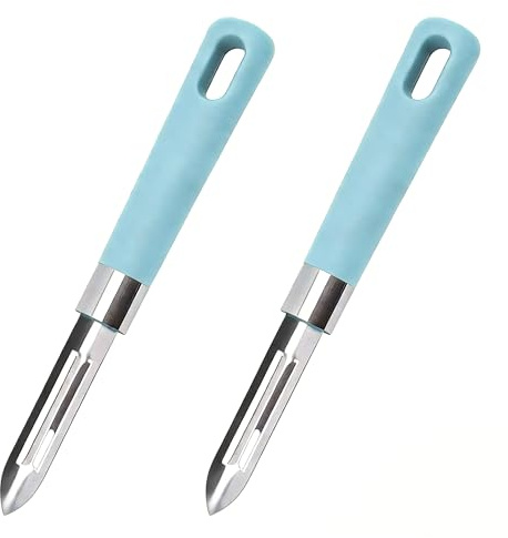 FIGCY 2er Set Sparschäler | Gemüseschäler & Kartoffelschäler | Blau | Edelstahlklinge mit rutschfestem Griff für Kartoffeln, Karotten, Gurken & Äpfel