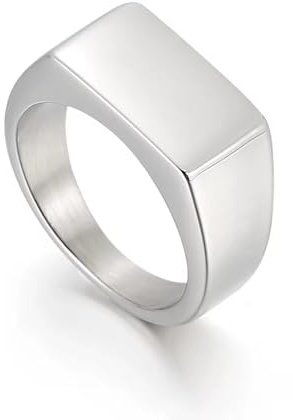 Rechteckiger Herren-Siegelring aus Edelstahl, 10 mm, Silber, Größe 64