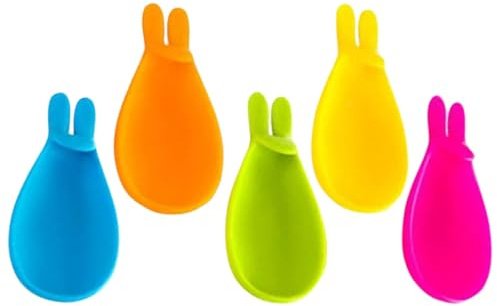 LIFKICH Soportes de Silicona para Bolsitas de Té en Forma de Conejo, Colgadores de Colores Surtidos (amarillo, Verde, Azul, Naranja, Fucsia), Accesorios Resistentes y Flexibles para