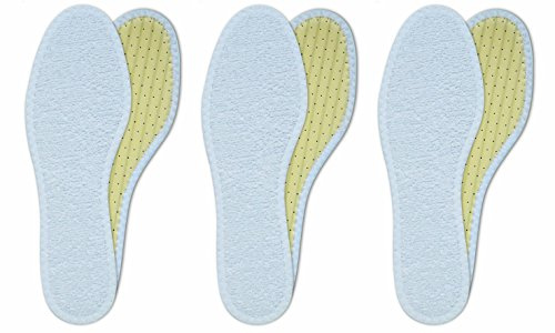 Lenzen 3 Pairs Washable Cotton Terry Shoe Insoles I Breathable Barefoot Insole I Inserts with Activated Carbon (41 EU / 7 UK Men)