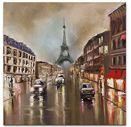 Leinwandbilder | Bilder Leinwand 60x60cm Regen in Paris – Ölgemälde