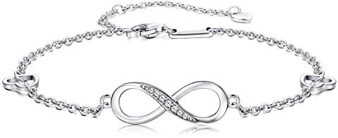 Finrezio 925 Sterling Silver Infinity Anklet Bracelet for Women Girls Adjustable Foot Jewelry 4-Level Adjustable Length Gift For Mother’s Day
