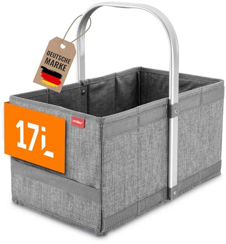 achilles panier à provisions pliable, panier de transport avec poignée en aluminium, panier pique-nique, panier à provisions, boîte pliante, 40x24x20 cm (gris)