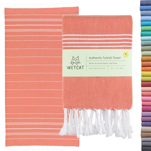 WETCAT Toalla de playa turca de gran tamaño, 38 x 71 pulgadas, 100% algodón, repele la arena, de secado rápido, para natación, extragrande, ligera, viajes, para adultos, accesorios, color coral oscuro