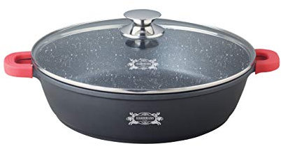 Haussmann Héritage® Sautoir 40 cm - Fonte d'Aluminium - Revêtement type pierre-Sans PFOA - Couvercle en verre - Tous feux dont induction-HM-4009M