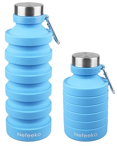 Nefeeko Collapsible Water Bottle, 27oz Reuseable BPA Free Silicone Foldable Water Bottles for Travel Gym Camping Hiking, Portable Leak Proof Sports Water Bottle with Carabiner
