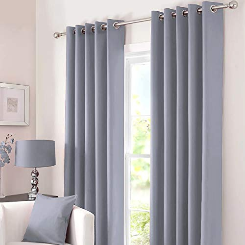 Kinfolk Textile Blackout Thermal Eyelet Ring Top Insulated Pair of Curtains Including 2 Tiebacks (Grey Silver, 46 x 54)
