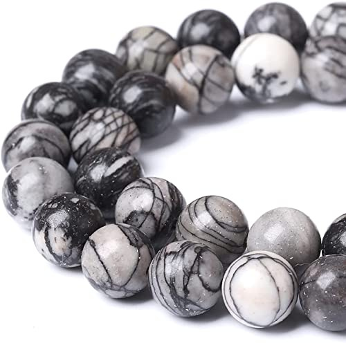 HAAMIIQII Natürliche schwarze Spinnennetz-Perlen, rund, lose Edelsteinperlen für Schmuckherstellung, Armband, Halskette, 10 mm, 35 Stück