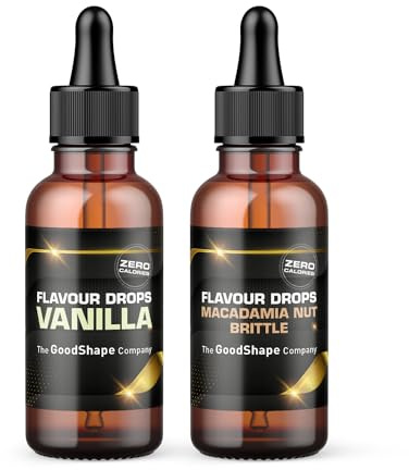 Flavour Drops zuckerfrei Set 2x 50 ml - Macadamia Nut Brittle & Vanille - Geschmacks Tropfen OHNE KALORIEN zum Süßen mit Pipette - vegan - Für Naturjoghurt, Porridge oder Quark