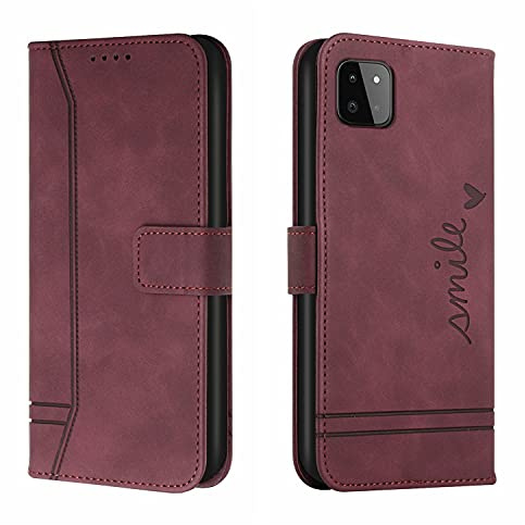 Trugox Handyhülle für Samsung Galaxy A22 5G Hülle Klappbar Klapphülle mit Kartenfach Handytasche Handy Schutzhülle Tasche Leder Wallet Flip Case Slim Book Cover - Bordeauxrot