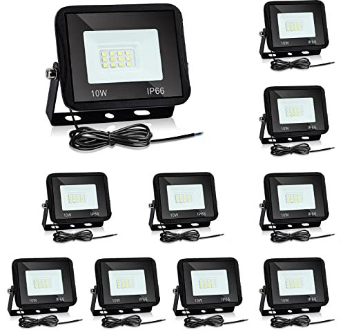 Izrielar 10W LED Strahler Außen 10 Stücke, 900LM Superhell Außenstrahler, IP66 Wasserdicht LED Fluter, 6000K Kaltweiß Scheinwerfer Flutlicht, Außenstrahler für Garten, Innenhöfe, Garage, Sportplatz