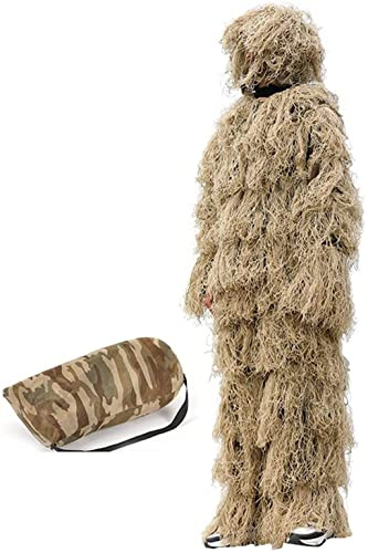 Ropa De Camuflaje De Caza, Ghillie Suit Camuflaje, Traje Camuflaje Airsoft Sniper para Selva Caza Airsoft Silvestre Halloween Conjuntos Beige