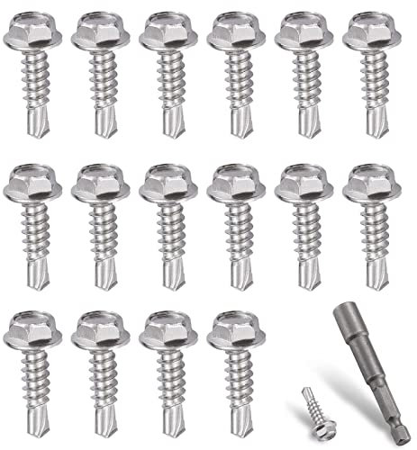 Litorange 121 Stück M4.2 * 16mm Edelstahl Selbstschneidende Schrauben mit Dichtung,Bohrschrauben mit 1 Sechskant Bit Steckschlusselsatz,Blechschrauben Set für Industrie,Stahl,Holz usw