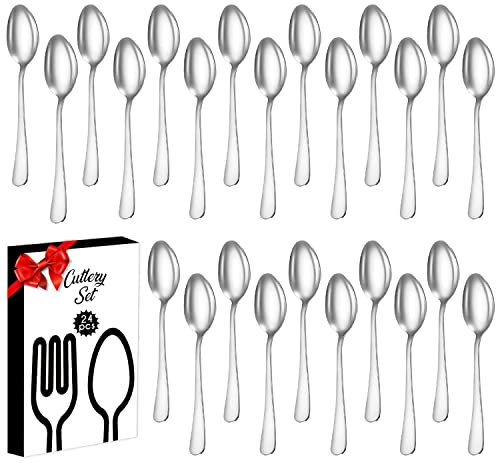 Cuillere a soupe acier inoxydable set de cuillere 24 pieces convient pour la maison et le restaurant miroir poli lavable au lave-vaisselle cuillère à soupe cuillères cuillieres cuilleres soupe inox