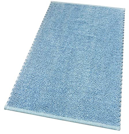 Teppich für Bad, Schlafzimmer, Bettvorleger, reine Baumwolle, weich, waschbar, einfarbig, Modell: Softy, 60 x 180 cm, Hellblau