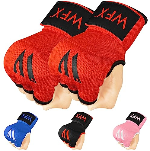 WFX Kids Junior Boxing Hand Wraps Inner Gloves Gel Padded Protection Gloves Pair Combat Sports for Young Fighters (Red, Kids/Junior)