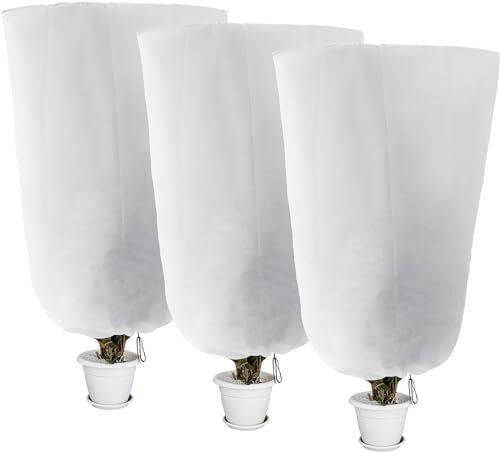 GIONAR 3 PCS Winter Plant Frost Protection Covers,120x80CM Garden Fleece Frost Protection for Plants with Drawstring, Rip Resistant Garden Plant Warming Fleece Jacket