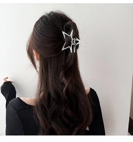 fdsmall Haarkralle Silber Stern Metall Clips für Dickes Schweres Haar - Starker Halt, Mode Accessoires für Frauen Mädchen