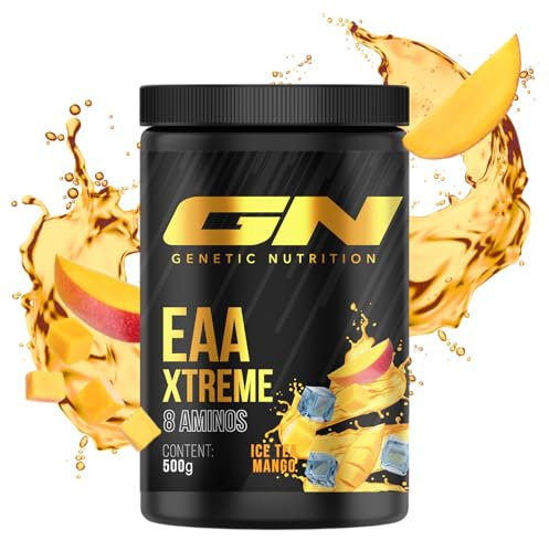 GN Laboratories Essential Amino Acids (EAA) – 500g Vegan Hochdosierter Aminosäuren-Komplex mit 15 verschiedenen Aminosäuren mit 12.700 mg pro Tagesdosis – Alle 8 essentielle EAAs – (Ice Tea Mango)