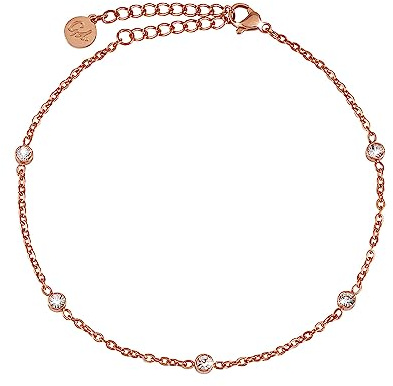 Gd. GOOD.designs EST. 2015 Zirkonia Fußkette für Damen wasserfest I Fußkettchen verstellbar (22-27cm) aus Edelstahl in 18K Gold und Silber I Frauen Fußschmuck mit funkelnden Dots