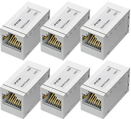 FGB 10Gbps 6-Pack Cat7/6/5e RJ45 Shielded Ethernet In-Line Coupler, Female to Female Adapter