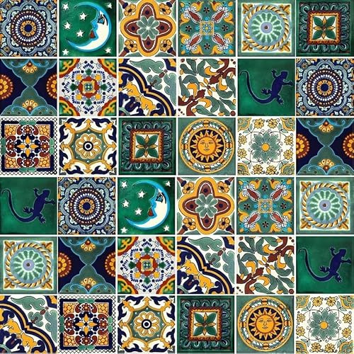 Cerames Carrelage en céramique Mexicaine Verde - 15 carrelage mural mexicains décoratifs pour la salle de bain, la cuisine, la douche | Carreaux de mosaïque en céramique 10,5x10,5 cm