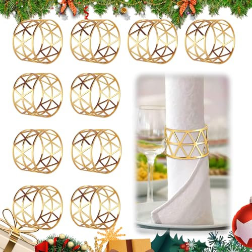 SPERMUOY Serviettenringe Gold, 10 Stück Metall Hollow Out Universal Set für Hochzeit, Party, Weihnachten
