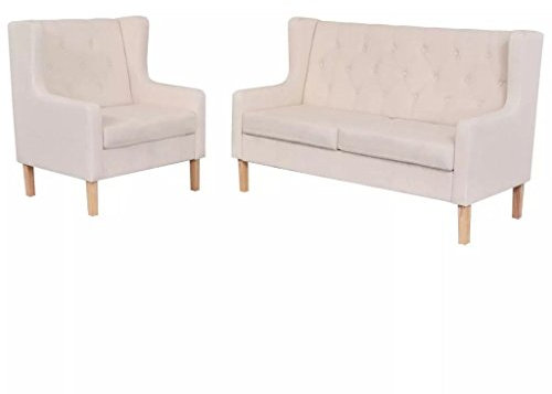Homgoday 2-TLG. Sofa-Set Stoff Cremeweiß Sofa Couch Doppelsofa Relaxsofa Polstersofa Sofa Modern Loungesofa Wohnzimmersofa für Wohnzimmer Empfang Büro