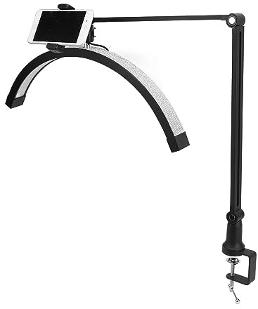 Sxhlseller 24W LED Floor Lamp for Beauty, 20in 1680LM Black LED Half Moon Light, Multipurpose 3 Color Temperature Arc Lashes Light for Tattoo Salon Eyelash Makeup Lamp (US Plug)