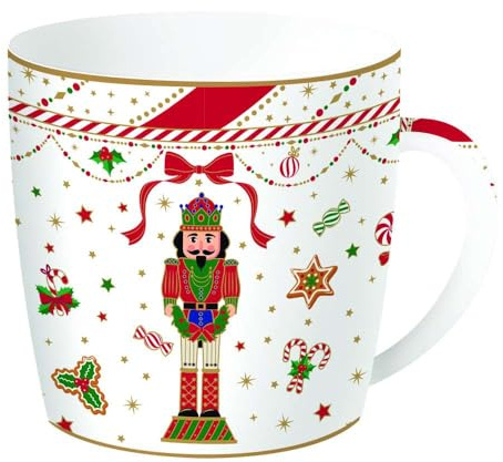 Easy Life Tasse de petit-déjeuner de Noël en porcelaine avec casse-noisette et boîte vintage « Casse-Noisette Twist » 350 ml