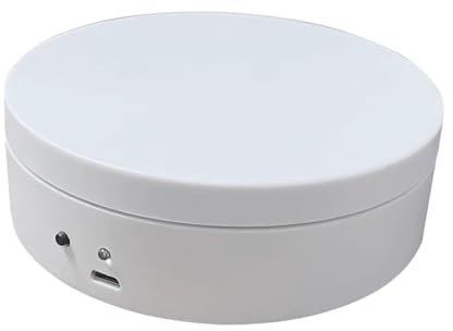 Présentoir Rotatif à 360 Degrés, 12 CM 3 KG Charge Présentoir Rotatif électrique, Support D'exposition Rond, pour La Présentation Bijoux,Montres, Plateau Tournant Motorisé Rechargeable Par USB, blanc