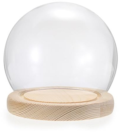 SUMNACON Glass Globe Display Cloche Dome with Solid Wooden Base, Decorative Clear Global Display Bell Jar Glass Cover Dome Cloche Showcase for Plant, Collection, Toy, Crystal