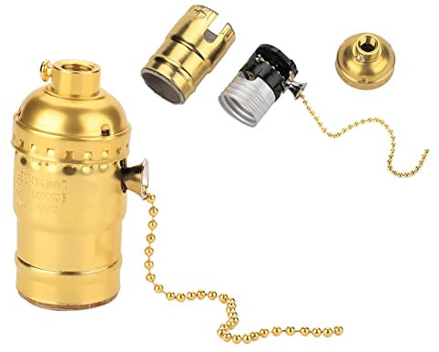 WOHPNLE Portalámparas E27, Portalámparas De Aluminio Vintage con Interruptor De Cadena De Tracción, Soporte De Iluminación para Lámpara De Mesa De Escritorio, Base De Tornillo(Oro)