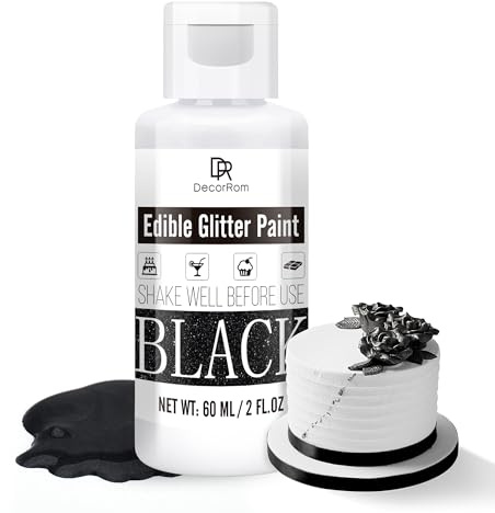 Flüssig Essbarer Glitzer - 60ml Metallisch Glitzerfarben Lebensmittelfarbe für Dekorieren von Kuchen, Backen, Cupcakes - Metallic Flüssiges Essbares Glitzerpulver für Kekse, Fondant, Torten (Schwarz)