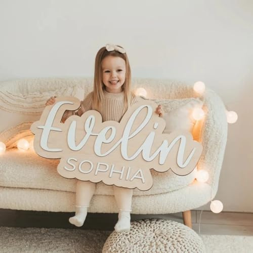 Personalisiertes Namensschild für Kinderzimmer, Baby-Namensschild, Holz-Wanddekoration, personalisiertes Geburtstagsgeschenk, Baby-Geschenke, Hochzeit, Name, Party, Kinderzimmer, Holzschild (A, 30 x