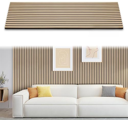 Ollewiellan Akustikpaneele 0.72㎡ Wandpaneele Holz Eiche und Filz 120x60CM Holzpaneele,Wandverkleidung holz für Studio und Zuhause Innenwanddekoration –Wandpaneele Eiche