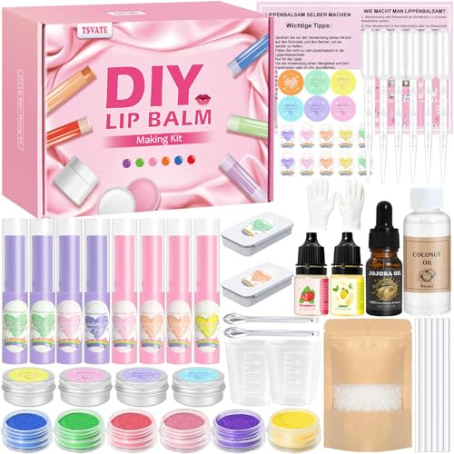 Vezerd Lipgloss Selber Machen Set, Lippenpflege Lippenbalsam DIY Set | Kreative Erwachsene Bastelset Lip Gloss Lippenstift Making Kit, Make Up Herstellungsset als Geschenk für Mädchen Frauen