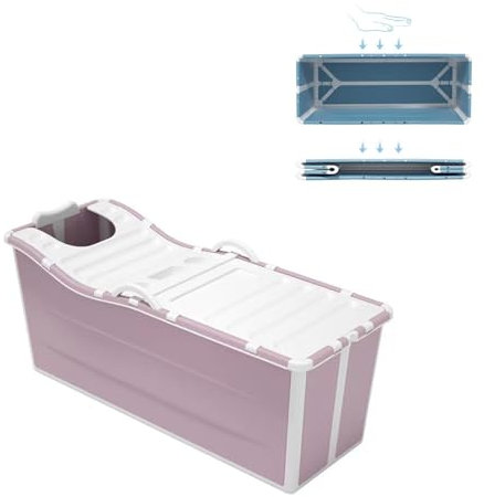 Bañera plegable portátil grande para adultos con barril grueso y sauna cálida de spa, color rosa