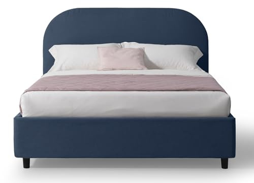 EVERGREENWEB Letto Matrimoniale con CONTENITORE Salvaspazio 160x190cm, Testiera Stondata in Tessuto Blu Imbottita, Moderna Struttura RINFORZATA Facile e Veloce da Montare, Rete a Doghe in Legno, CADIZ