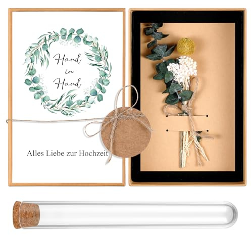 Hestya Hochzeit Geldgeschenke Brautpaar Geld Hochzeitsgeschenk Verpackung | mit Hochzeit Geschenkbox, Hochzeitskarte, Trockenblumen Grußkarte, Reagenzglas, Runder Kraftpapier Geschenkanhänger, Hanfseil