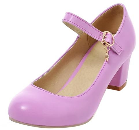 HSyc JRX Scarpe da donna con tacco a blocco Mary Jane con fibbia e tacco da 6 cm, Lilla, 38 EU