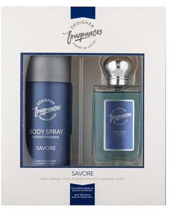Designer Fragrances Savore Male Gift Set - Includes 150ml Body Spray Deodorant Cans, 50ml Men’s Eau De Parfum Aftershave Spray - For Instant Freshness on The Go - Long Lasting Smells