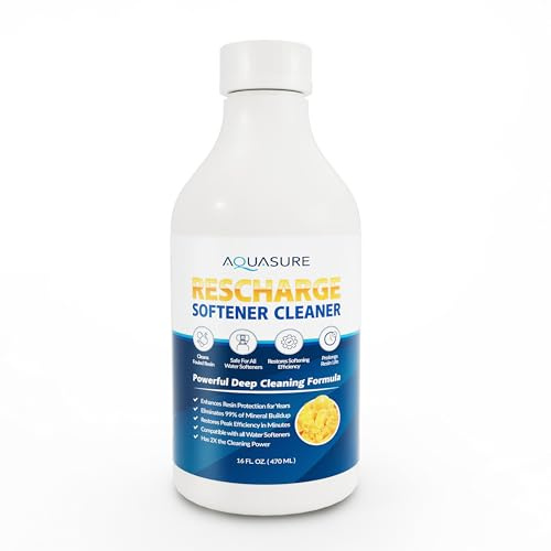 Aquasure Rescharge Liquid Water Softener Cleaner Solution | Restores Whole House Softener Efficiency, Cleans Fouled Resin, Removes Contaminants, Extends Water Softener Life, 16 Oz