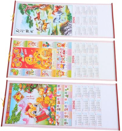 SOIMISS 3 Stück Kalender aus Rattanimitat Chinesischer Tageskalender chinesische Neujahrskalenderrolle China-Kalender chinesischer neujahrskalender Kalenderwand Mondkalender 2026 Papier